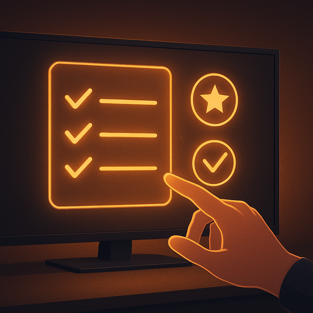 Checklist hologram representing how to evaluate a reliable IPTV provider
