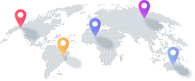 Global channel coverage with location pins across continents